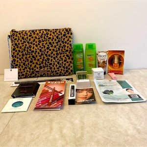 Faux cheetah print makeup bag with samples